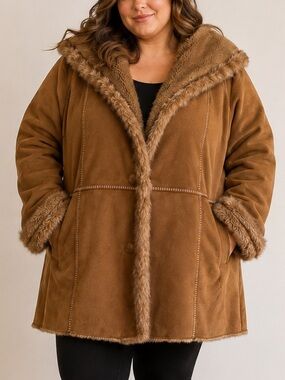 FUDA 3X Brown Faux Suede Faux Fur Penny Lane Coat